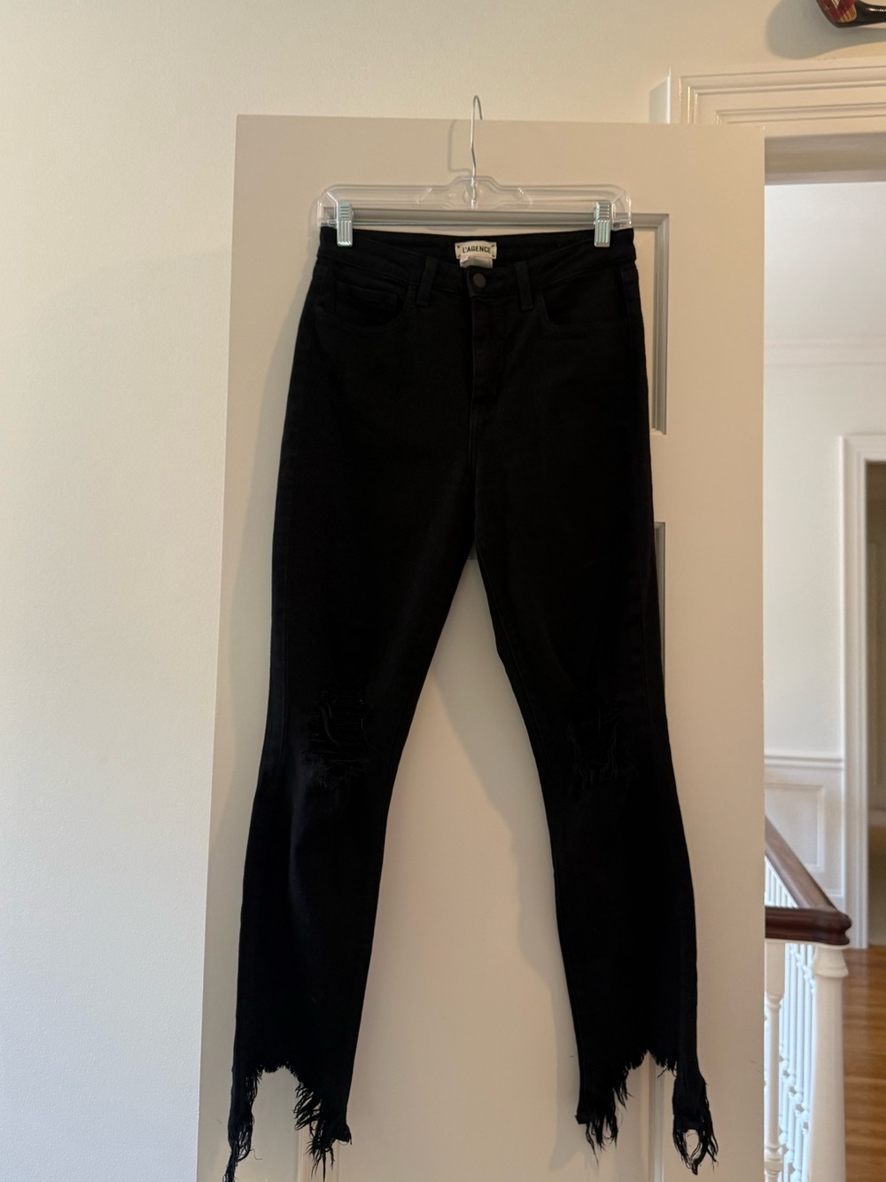 L'AGENCE Black Distressed Ankle Crop Jeans - Picture 2 of 5